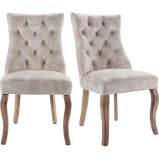 I0I&I0I Luksuslik sametist söögitoa toolide komplekt, 4 jalatsit beeži värvi kõrge seljatoega ja nööpidega tikandiga, täispuidust raam, 4 tk (2, helebeež, 51 x 47 x 97 cm)