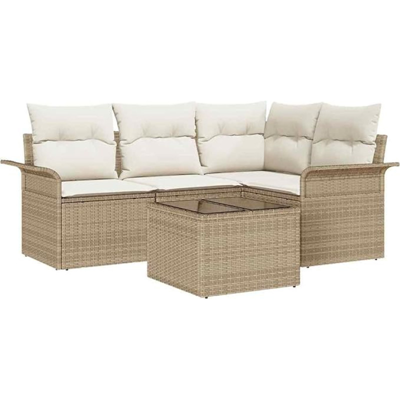 5-teiliges Garten-Sofa-Set mit Kissen Braun Poly Rattan Gartenlounge Model3345351