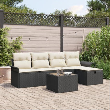 Rantry 6-teiliges Garten Sofa Set mit Kissen Schwarz Poly Rattan Gartenlounge Model3358866