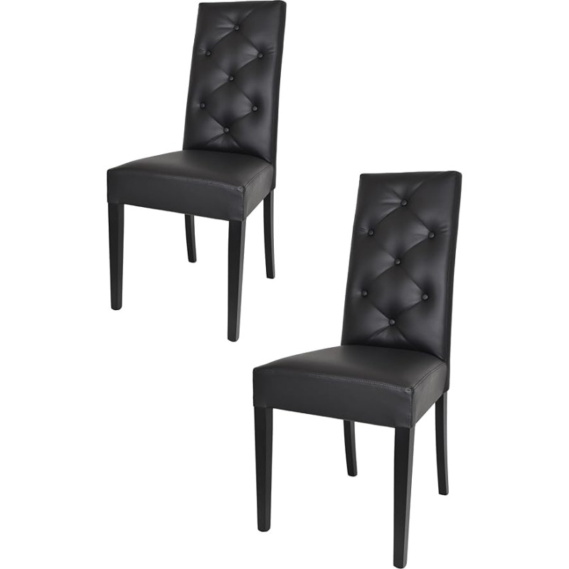 t m c s Tommychairs 2 moodsa Chantal tooli komplekt kööki ja söögituppa, vastupidav struktuur lakitud pöögipuidust, must, polsterdatud ja kaetud musta kunstnahaga.