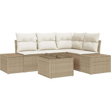 Rantry 5-teiliges Garten Sofa Set mit Kissen Braunes Poly Rattan Gartenlounge Model3347051