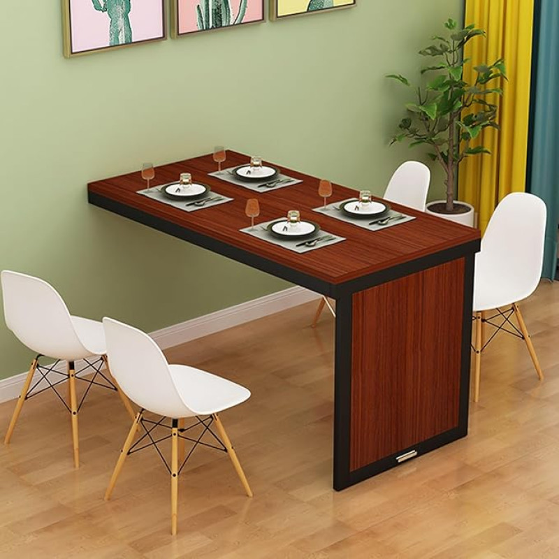 Nähtamatu teleskoopiline seinale paigaldatav kokkupandav laud puidust ruumi säästev laud köögi söögituppa elutuppa rõdule kompaktne kodune edevus (teak + must raam 90 cm)