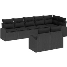 8-teiliges Garten Sofa Set mit Kissen in Schwarz aus Poly Rattan Gartenlounge Model3346093