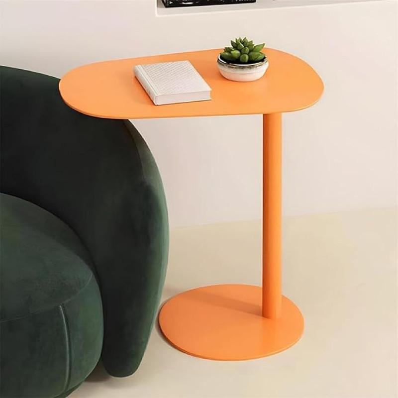 Oranž kohvilaud, C-kujuline metallist küljelaud diivanile, diivanile ja voodile, ümmargused kohvilaudad, minimalistlikud kokteililaudad ümmarguse alusega elutuppa (oranž, 21