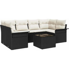 7-teiliges Garten-Sofa-Set mit Kissen Schwarzes Poly-Rattan Gartenlounge Model3345257