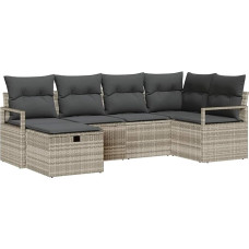 Rantry 6-teiliges Garten-Sofa-Set mit Kissen Hellgraues Poly-Rattan Gartenlounge Model3360513