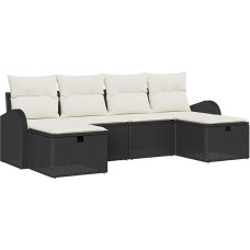 6-teiliges Garten Sofa Set mit Kissen Schwarz Poly-Rattan Gartenlounge Model3359116