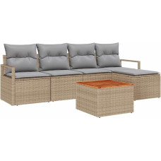 Rantry 6-teiliges Garten-Sofa-Set mit Kissen Beige Poly Rattan Akazie Gartenlounge Model3356362