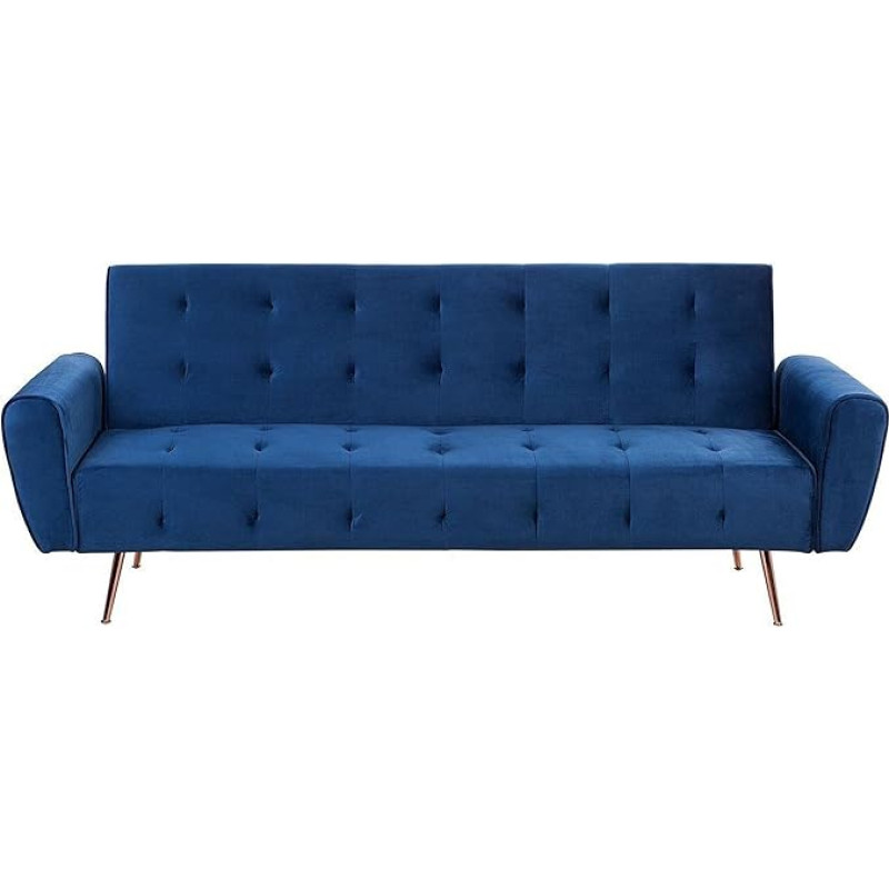 Selnes 3-kohaline diivanvoodi Velvet Blue Quilted kõrge metallist jalaga Copper