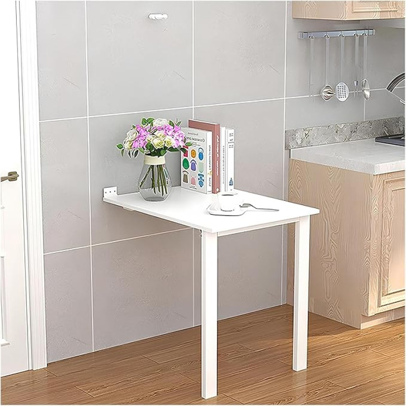 Moderner, moderner Klapptisch zur Wandmontage, mit Stützbeinen, Waschküchenholz, kompakte Lösung (valge, 90 x 40 cm) (valge, 75 x 45 cm)