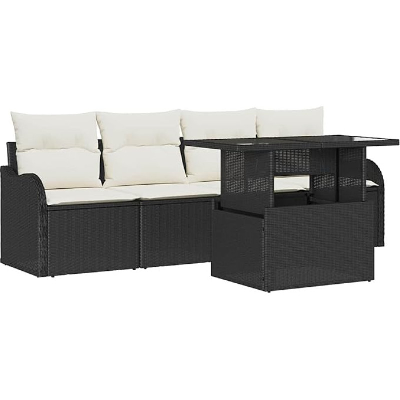 Rantry 5-teiliges Garten-Sofa-Set mit Kissen Schwarz Poly-Rattan, 2-Sitzer Garten-Sofa mit Kissen Schwarz Poly-Rattan Gartenlounge Model3348363