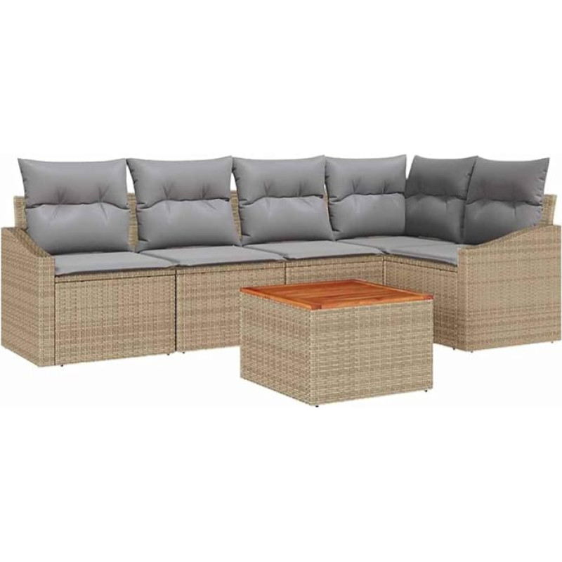 Rantry 6-teiliges Garten-Sofa-Set mit Kissen Beige Poly Rattan Akazie Gartenlounge Model3347833