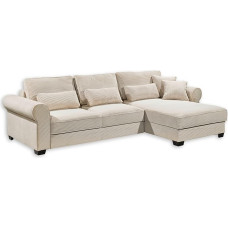 Stella Trading Angelina nurgadiivan magamisfunktsiooniga Corduroy Look, kreemikas - kaasaegne L-kujuline nurgadiivan koos voodikastiga - 318 x 93 x 197 cm (B x K x S)