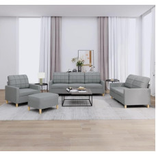 4-TLG Sofagarnitur mit Kissen Hellgrau Stoff Sessel Couch Set für Wohnzimmer Lounge Modernes Design Robust und Bequem