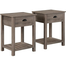 Walker Edison Lavinia 2-osaline puidust küljelaud 1 sahtliga, hall pesu, 2 tk.