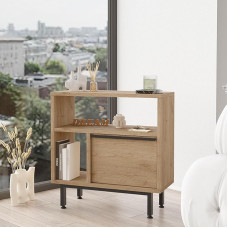 [en.casa] Vesanto Kõrvallaud hoiukambriga Tamme välimusega hoiulaud koos kokkuklapitava uksega Voodilaua metallist jalad Diivanilaud 60 x 60 x 26 cm