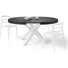 MOBILI FIVER, Emma ümmargune pikendatav laud, 120-160 cm, must betoon, ristatud valged jalad, Made in Italy