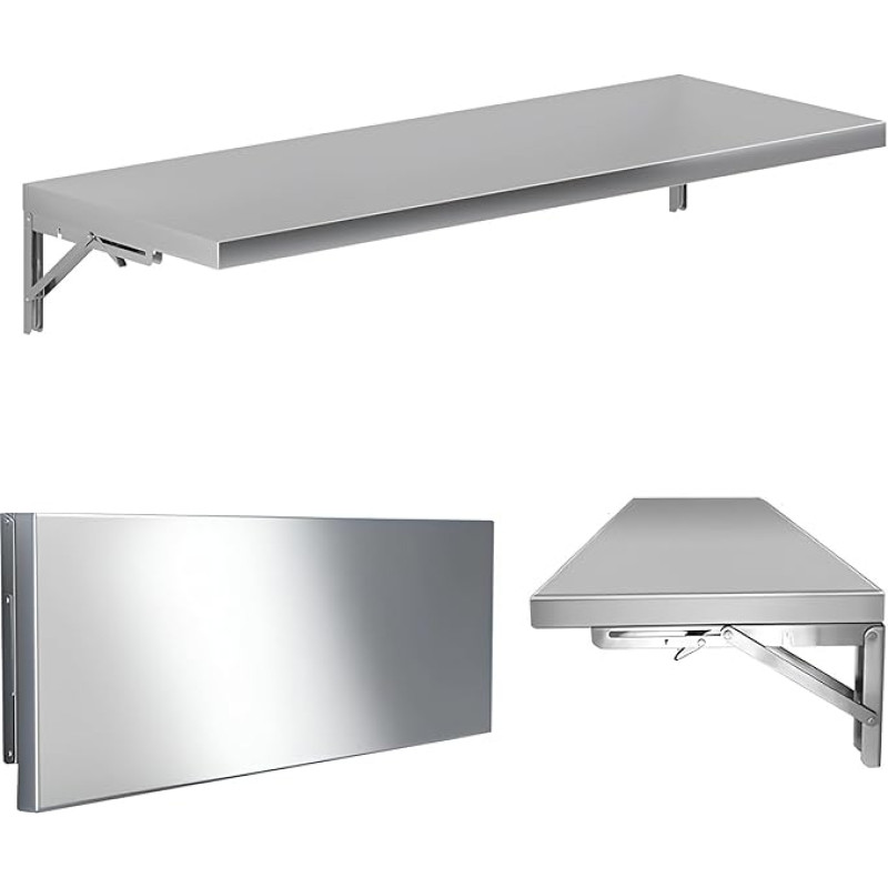 Moderner Klapptisch aus Edelstahl zur Wandmontage, Klapptisch, Waschküche, zusammenklappbar für kleine Räume, hängender Schreibtisch für Wohnung, Arbeitszimmer, Schlafzimmer (110 x