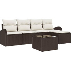 5-teiliges Garten Sofa Set mit Kissen Grau Poly Rattan, 2-Sitzer Garten Sofa mit Stauraum & Kissen Braun Poly Rattan Gartenlounge Model3354677
