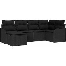 Rantry 6-teiliges Garten Sofa Set mit Kissen aus schwarzem Poly Rattan, 2-Sitzer Garten Sofa mit Stauraum und Kissen aus schwarzem Poly Rattan Gartenlounge Model3354442