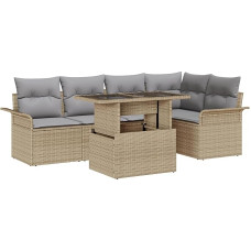 Rantry 6-teiliges Garten-Sofa-Set mit Kissen Beige Poly Rattan Gartenlounge Model3348286