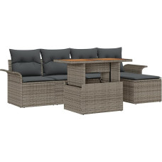 6-teiliges Garten Sofa Set mit Kissen Grau Poly Rattan Gartenlounge Model3358057
