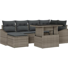 7 Teiliges Garten Diivan Set mit Kissen Grau Poly Rattan Gartenlounge Model3357772