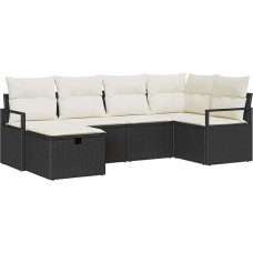 6-teiliges Garten-Sofa-Set mit Kissen Schwarz Poly-Rattan, 2-Sitzer Garten-Sofa mit Stauraum & Kissen Schwarz Poly-Rattan Gartenlounge Model3360508
