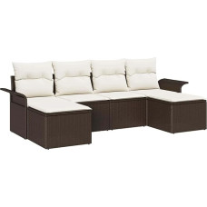 6-teiliges Garten Sofa Set mit Kissen Braun Poly Rattan, 2-Sitzer Garten Sofa mit Stauraum & Kissen Braun Poly Rattan Gartenlounge Model3354137