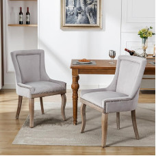 Luksuslik söögitoa tool, köögitool, elutoa tool (2 tk), polsterdatud tool naelapeaga, täispuidust jalad, sametkate (1, Hall)