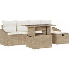 6-teiliges Garten-Sofa-Set mit Kissen Beige Poly Rattan Gartenlounge Model3361160