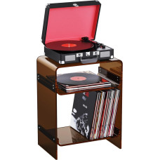 Akrüülist plaadimängija laud koos riiuliga, läbipaistev küljelaua öökapp (tumepruun)