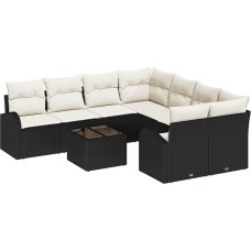 9-teiliges Garten Sofa Set mit Kissen Schwarz Poly Rattan Gartenlounge Model3345977