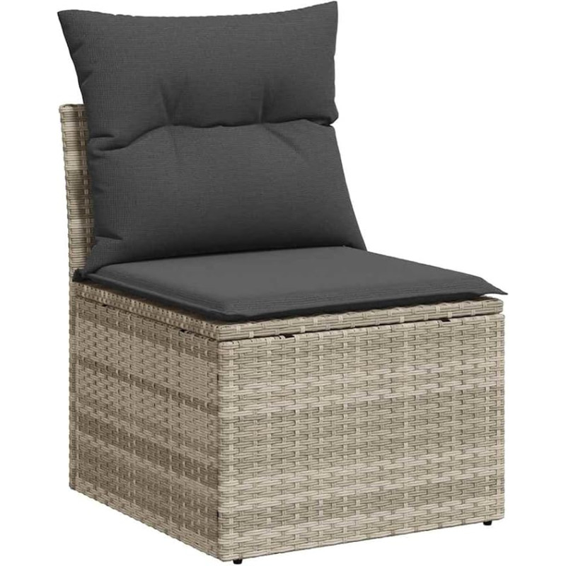 10 Teile Garten Diivan Set mit Kissen Grau Poly Rattan, 2-Sitzer Garten Diivan mit Stauraum & Kissen Hellgrau Poly Rattan Gartenlounge Model3354541