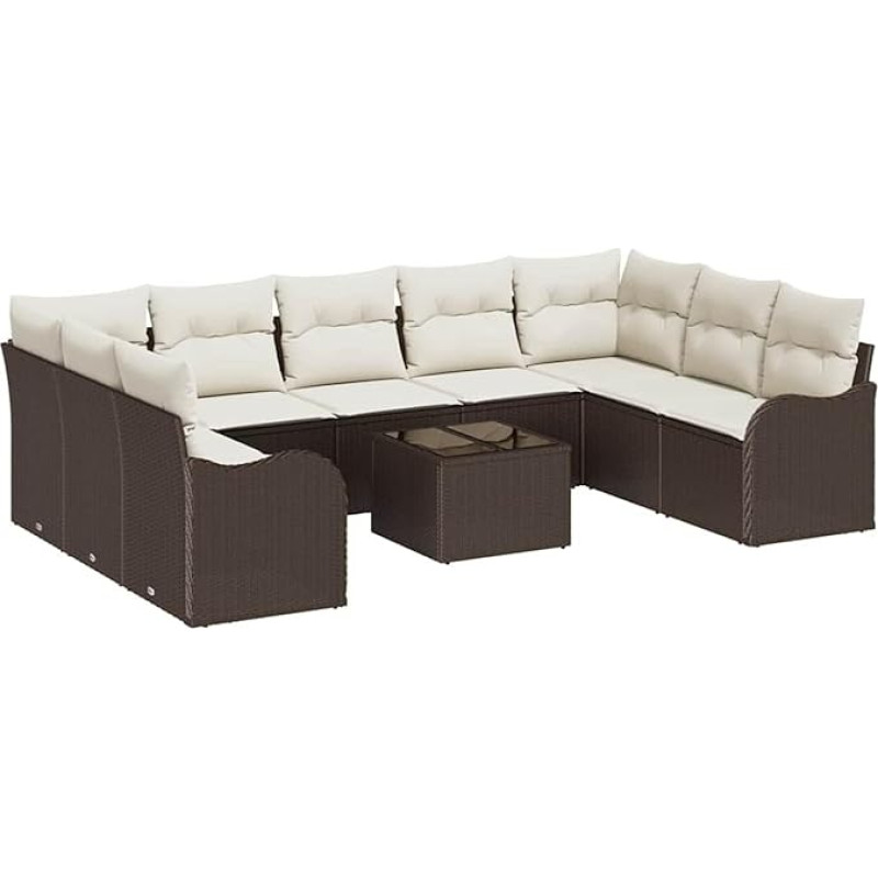 9-Teiliges Garten Sofa Set mit Kissen Grau Poly Rattan, 2-Sitzer Garten Sofa mit Stauraum & Kissen Braun Poly Rattan Gartenlounge Model3354537