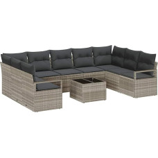 Rantry 10-teiliges Garten-Sofa-Set mit Kissen Grau Poly-Rattan Gartenlounge Model3355221