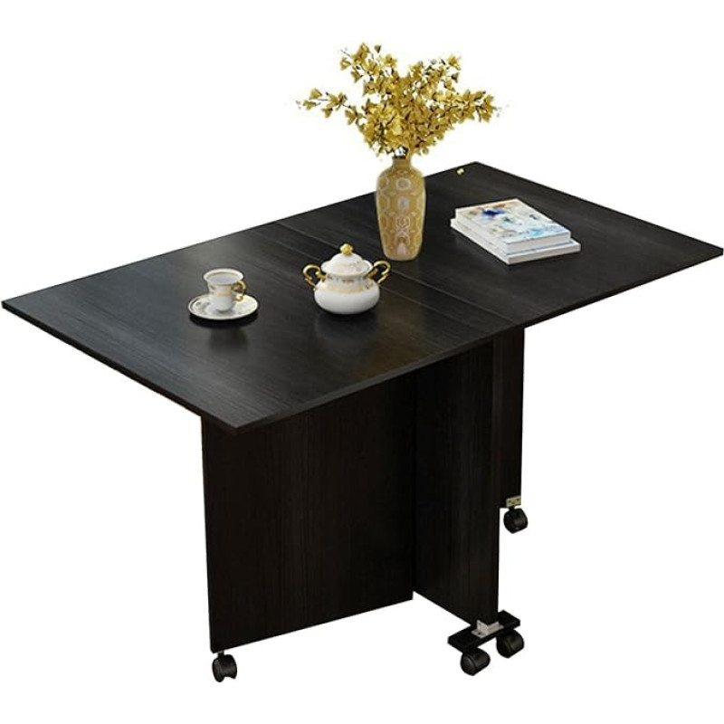 Platzsparender, klappbarer Esstisch, Klapptisch mit 6 Rädern, Esstisch für 4 Personen, Kücheninseltisch, in 3 Formen klappbar, für Restaurant, Küche, Schlafzimmer (Schwarz, 100 x 60 x 68 cm)