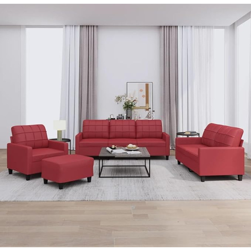 Brokky 3201346 4-osaline diivanikomplekt koos pehmendusega diivaniga Elutoa diivanikomplekt Diivanid elutuppa Veinipunane kunstnahk