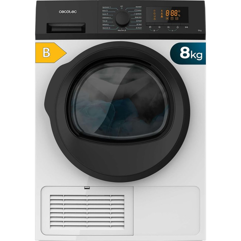 Cecotec Bolero DressCode Dry 8200C B Condensation Dryer, 8 kg, Class B, 15 Programmes, Automatic Drying, KidLock, Easy Ironing, Delay Start, Anti-Wrinkle, Bi-Directional Rotation
