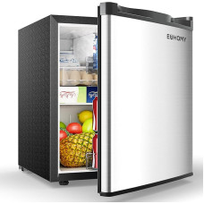 EUHOMY 46L Mini Fridge with Reversible Door, 7-Level Thermostat + Cool Box, 39dB Ultra Quiet Fridge Small for Bedroom/Office, Energy Efficient, Compact (Silver)