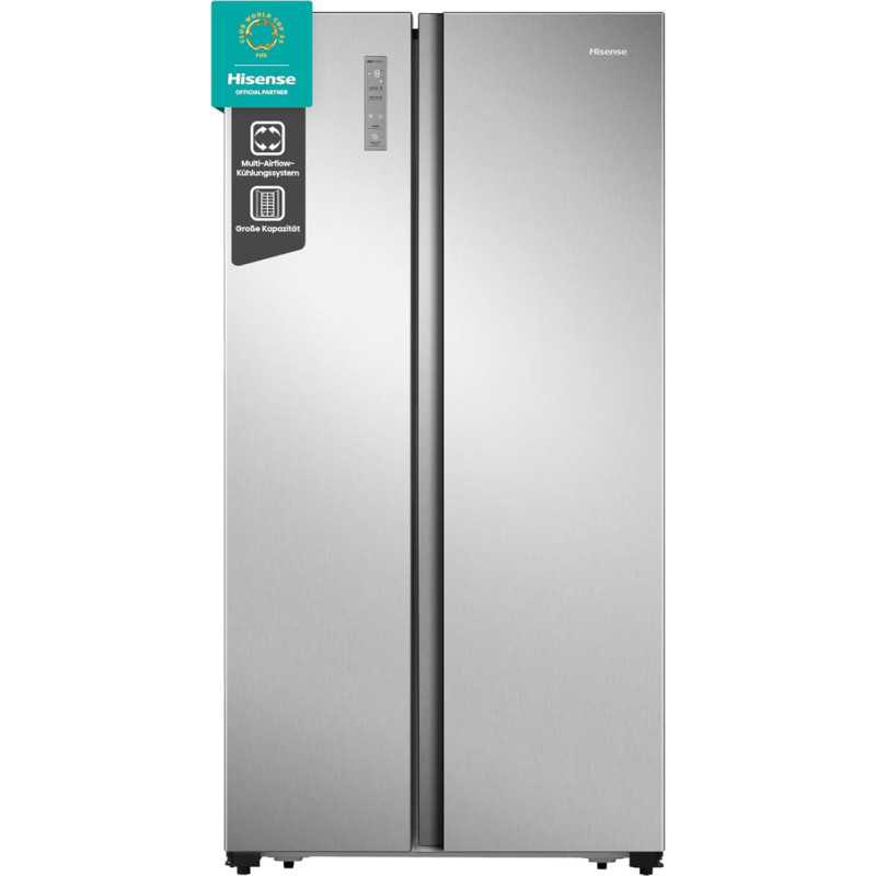 Hisense RS677N4ACC Side by Side Fridge-Freezer, 179 cm, 519 Litre Total Capacity, Multi Air Flow, LED Display, Energy Efficiency Class: C, Electronic Touch Control, Inox Look