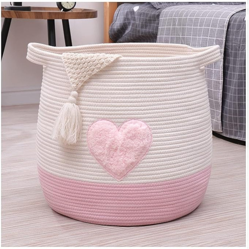 Lauatiiu Large Cotton Rope Basket, Woven Storage Basket for Toys, Laundry and Blanket Organiser, Round Gift Basket with Handles for Children's Room, D45 x H43 cm, Patented Product