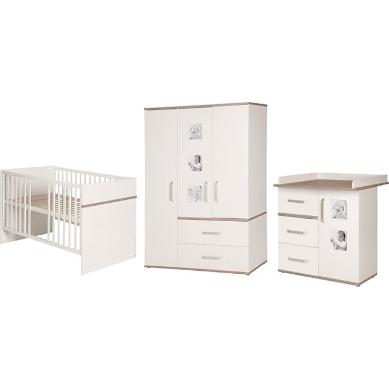 roba Pia Children's Furniture Set 3 Pieces Including Cot 70 x 140 cm Changing Table Wardrobe White