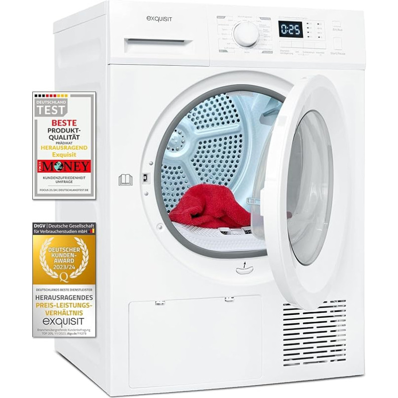 Exquisit TWP5803-030 Heat Pump Dryer 8 kg Capacity Energy Efficiency Class A++ Child Lock Auto Shut-Off White