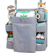 Premium Nursery Organiser and Baby Nappy Caddy Hanging Nappy Organiser for Baby Essentials Hang on Crib, Changing Table, Playard or Furniture Portable Storage for Wipes (Grey)
