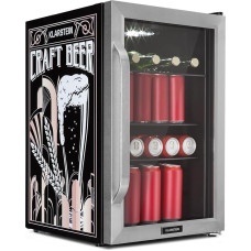 Klarstein Fridge 70 L, Small Fridge with Removable Shelves, Quiet Mini Fridge with Glass Door and LED, Drinks Fridge Small, Suitable for Outdoors, Beer Safe for Bottles, 0-10 °C