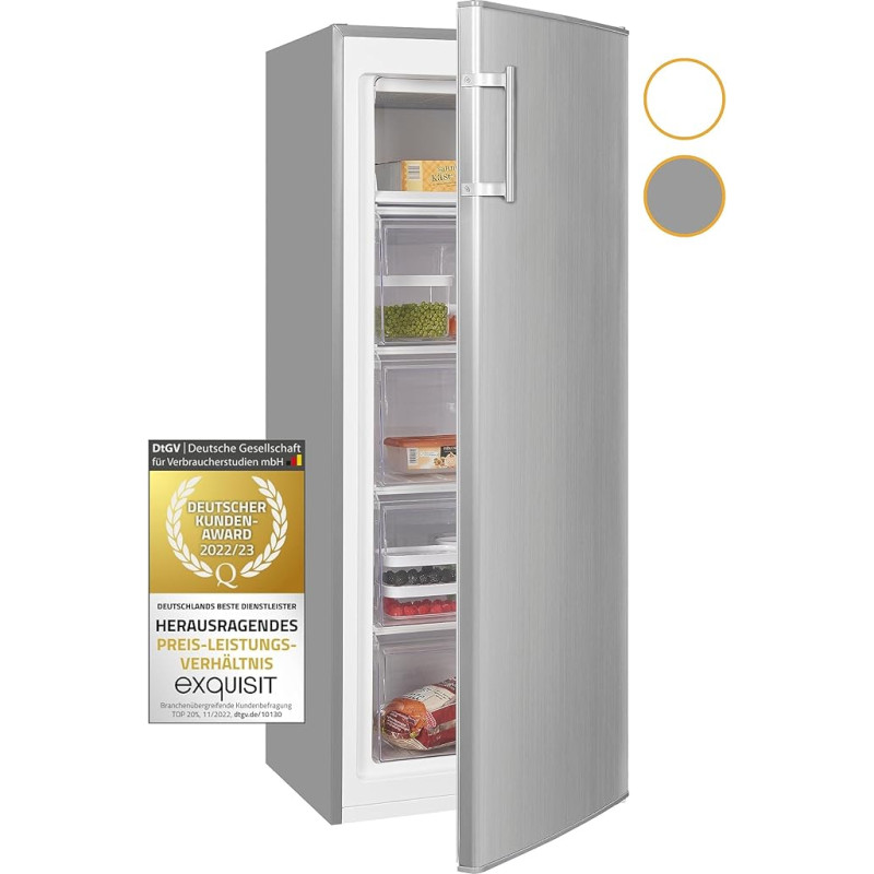 Exquisit Freezer GS230-H-040E inoxlook | Freezer Large 168 Litre Volume | 4 x Freezer | Freezer Large 55 cm Width