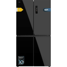 Cecotec Side-by-Side Bolero CoolMarket 4D 601 Black Glass E. 601L Fridge Freezer Combination 4 Doors Inverter Motor 90 cm No Frost Eco Quick Cooling Display Temperature Alarm Elegant Design Glass