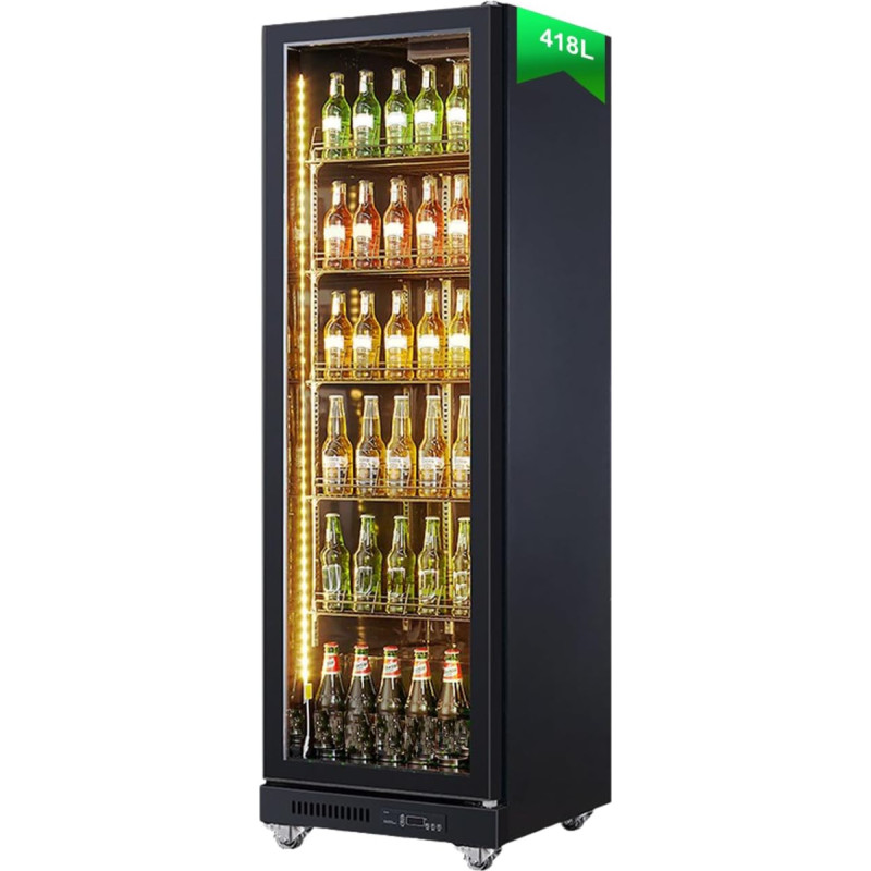 Bonxrdun 418L Beverage Refrigerator Single Door 0°C - 20°C LED Lighting 5 Tier for Home, Restaurants and Bars