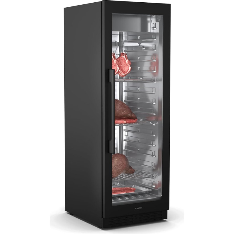 Klarstein Tyre Cabinet, 352L Meat Tyre Cabinet with Temperature & Humidity Control, UVC Lighting, Touch Control Panel, Double Glazed Door, LED Display, Black